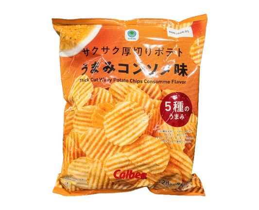 Family Mart Japan thick-cut wavy consomme potato chips in a big bag