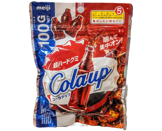 Japanese Cola-up gummies package with Cola flavor indication on a white background