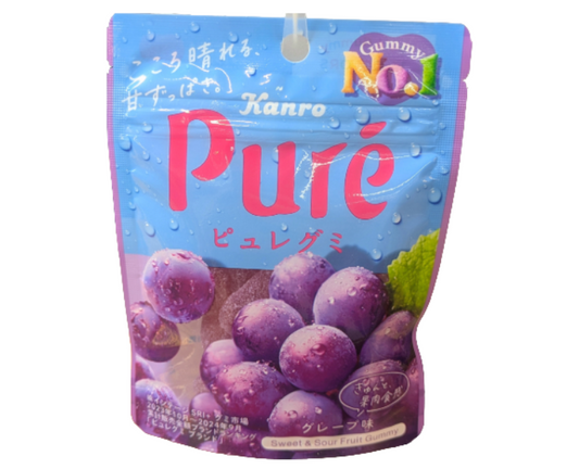 Japanese Pure grape gummy package with a picture of grapes.