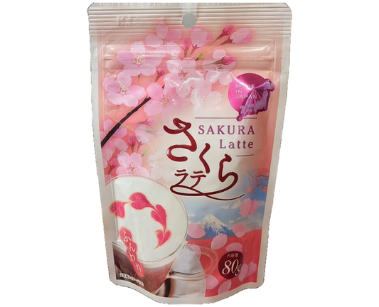 Japanese Sakura Latte packaging with cherry blossom design on a white background