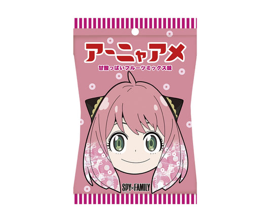 Your favorite Spy x Family character Anya is here, now with her own variety of candy! Pop one of these ame (hard candies) into your mouth and taste the sweet-and-sour fruit mix inspired by the popular character! And don't forget to look for the secret designs on the individual and outer packaging!