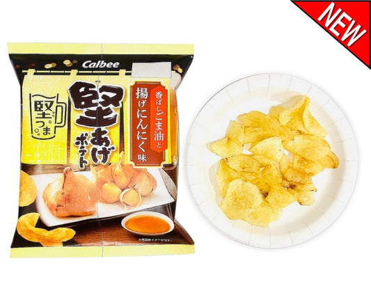 Hard-fried japanese potato chips flavored with garlic and sesame oil