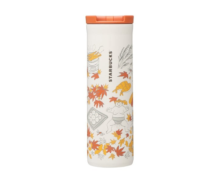 This entry in the Japan Starbucks "Been There" collection depicts autumn leaves and rice fields in the countryside. The colors are orange and yellow to express autumn in Japan. A beautiful stainless bottle to add to your Japan memorabilia collection!